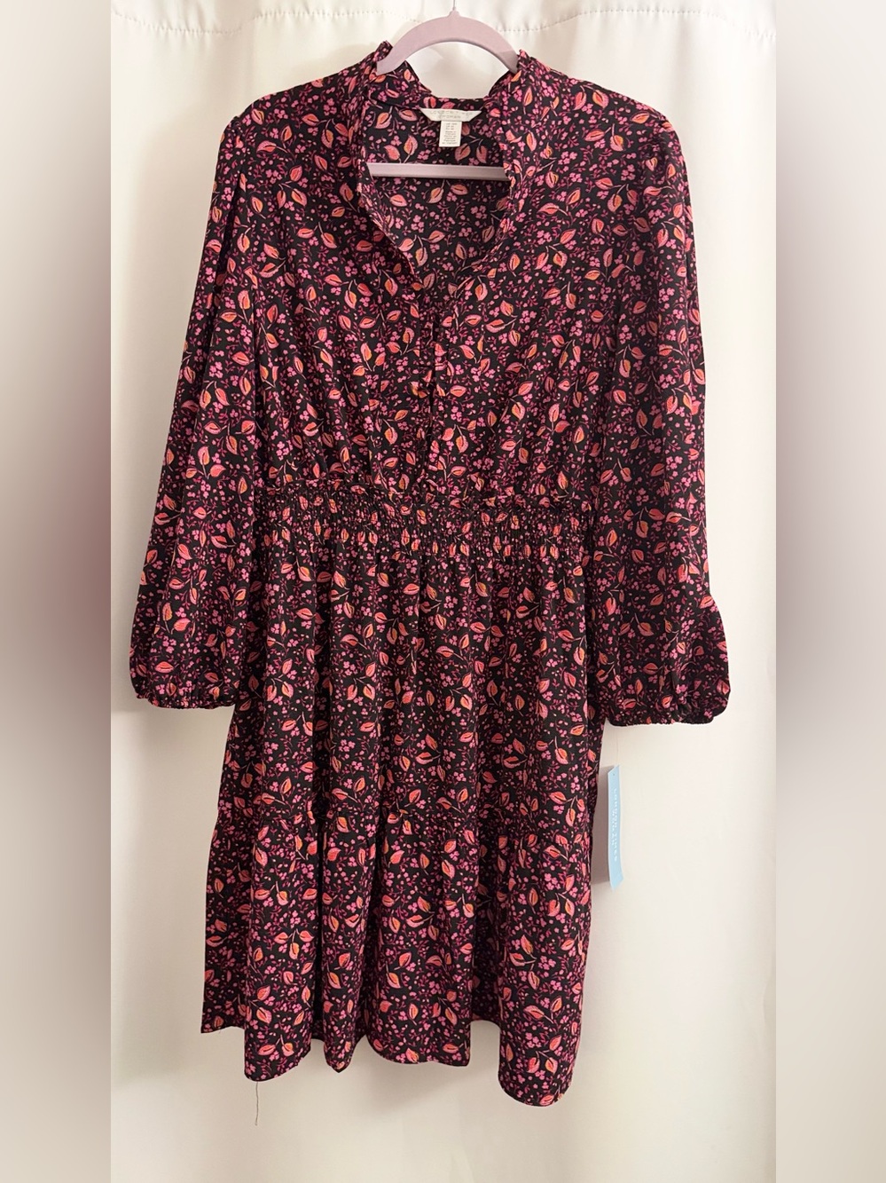 Floral Smocked Waist Mini Dress in Dark Pink